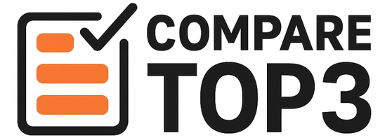 Banner Home do site com o nome COMPARE TOP 3 em destaque e do lado uma lista laranja com check