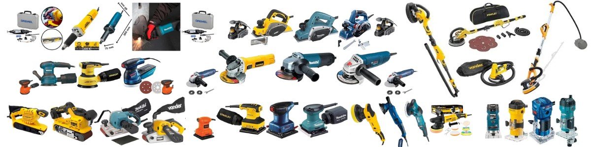 Guia Completo de Acabamento e Desbaste 2025: Lixadeira, Plaina, Tupia e Esmerilhadeira – Qual Usar? 1 em destaque todas as ferramentas do Guia Completo de Acabamento e Desbaste